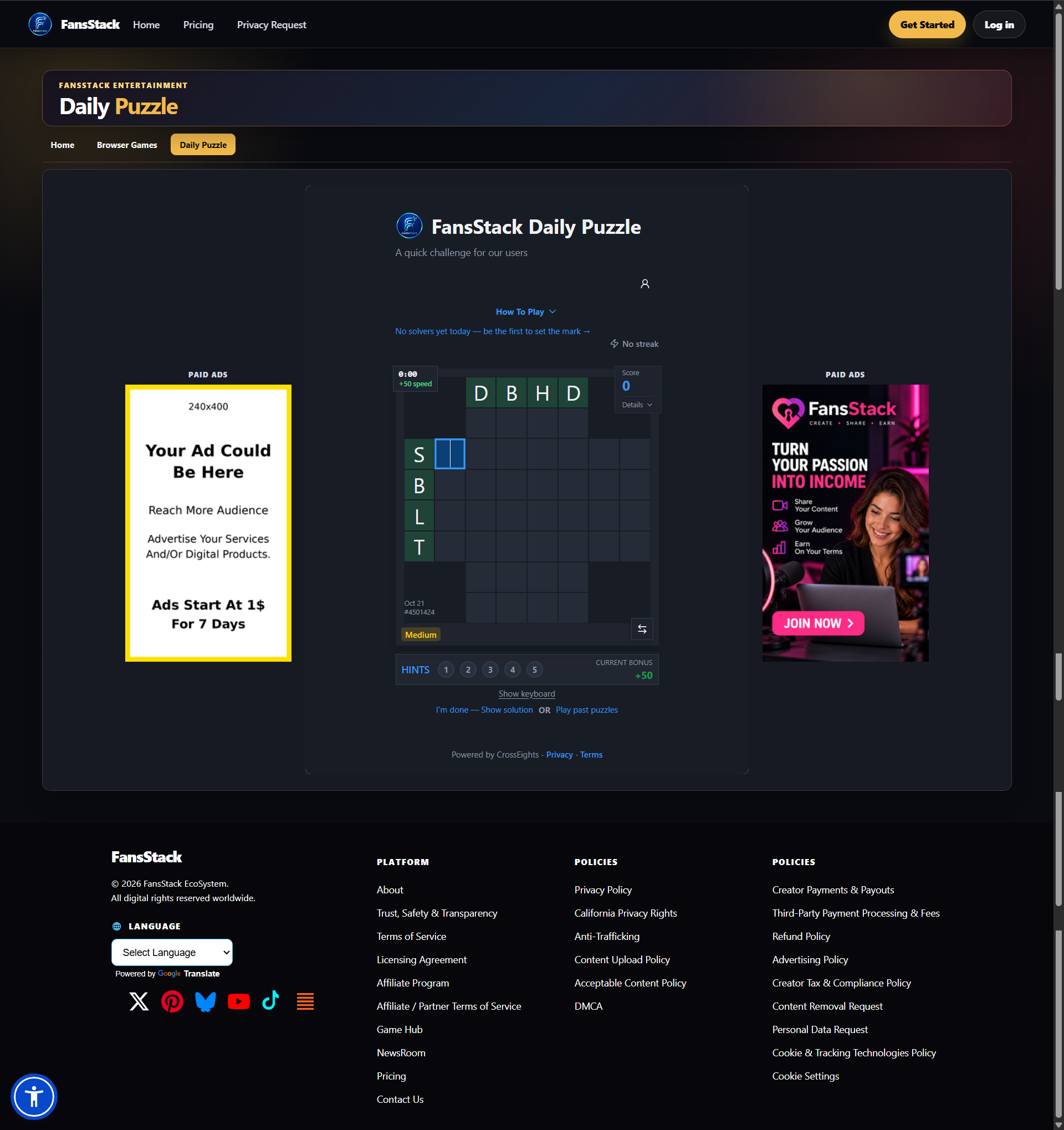 FansStack Daily Puzzle with a new puzzle every day